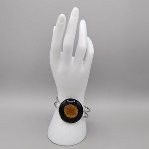 Murano Inspired Bracelet Art Glass Black & Gold Foil Statement Clamper 8 1/2"